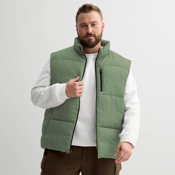 New Men’s Big & Tall Tek Gear Insulated Puffer Vest Size XXL Tall Green Olive - Picture 1 of 10